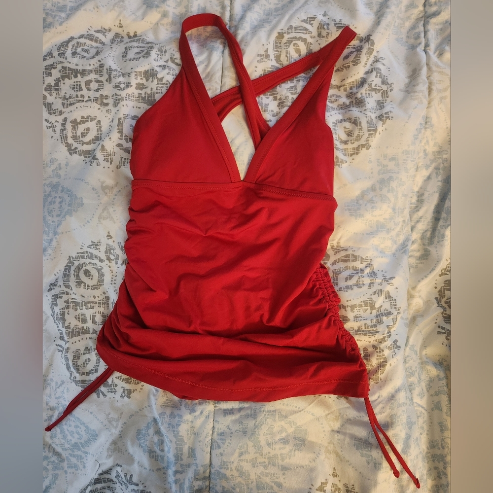 Athleta Red Side Scrunched Swim Top XS